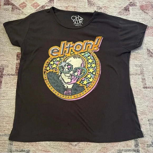 Chaser• Elton John Women's Vintage Fashion T-shirt  Black - Picture 3 of 8